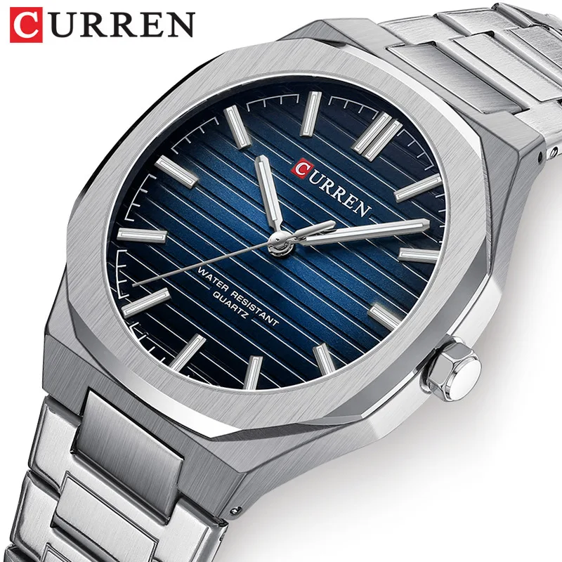 For CURREN 8456 Men's Luxury Blue Business Design Watch New Release Simple Quartz Stainless Steel Wristwatch Luminous 42mm 20mm