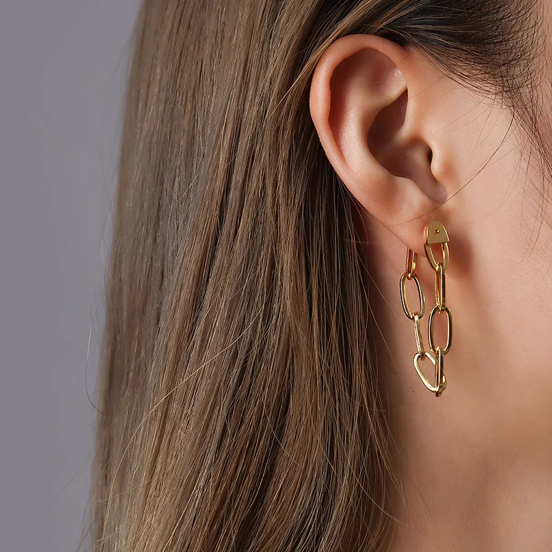 

2021 New Style Korean Hoop Hip Hop Stainless Steel Earrings Statement Earrings, As picture