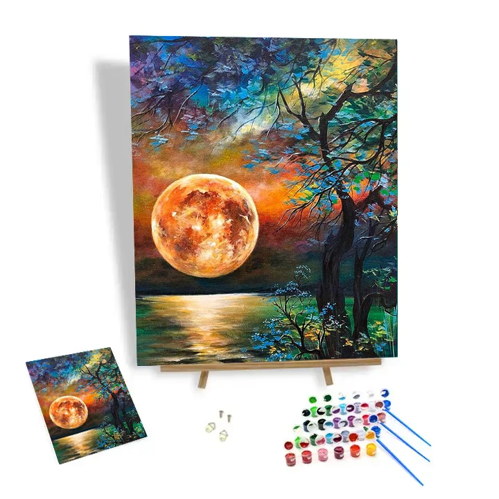 

Popular Custom Oil Painting By Numbers Kit For Adults Full Moon DIY Painting By Numbers Modern Art Decor Decoration