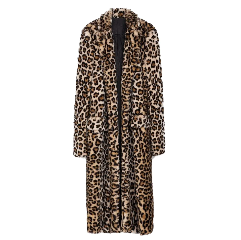 

2022 Fall Winter Women Coat Wholesale Customize Leopard Print Faux Fur Women Coats 3XL Winter Extra Long Winter Coat