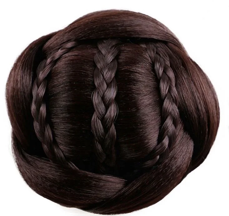 

High quality wholesale ladies fashion brown headwear wig knot easy to tie clip in Hair bun hair toupee synthetic extensions