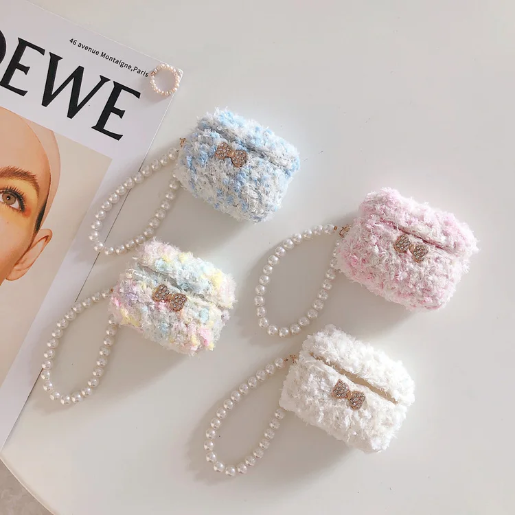 

For air pods case trend luxury female plush handbag design Anti-drop earphone case cover for airpods pro 1 2 3