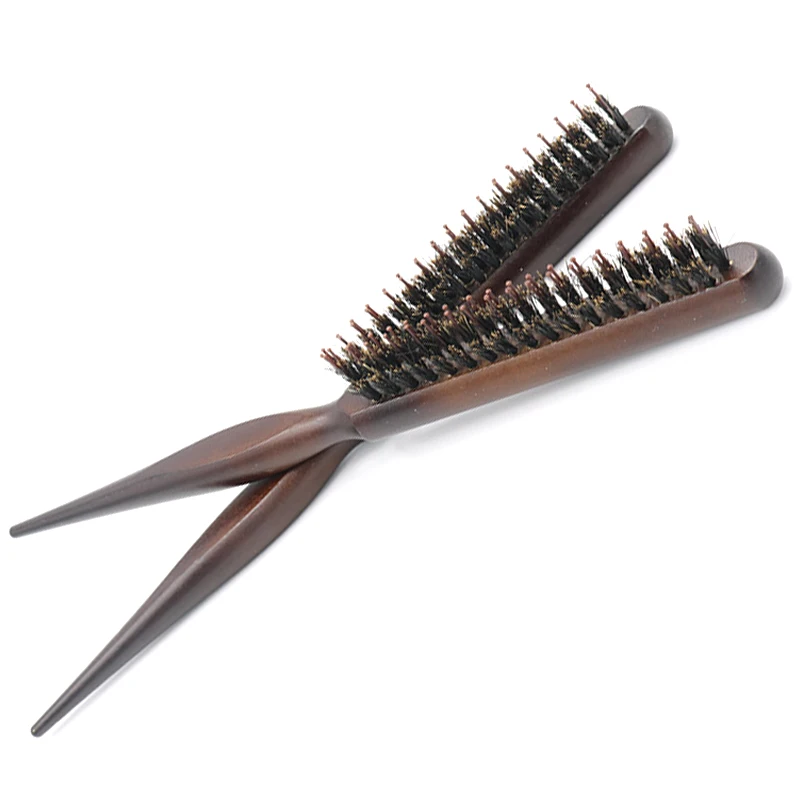 

Super Wholesale 3 Rows Boar Bristle&nylon Roller Hair brush Teasing Comb Back Combing Brush, Wooden color