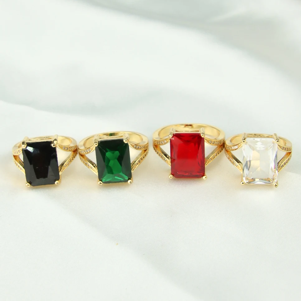 

New Arrival Gold Plated Square Red Colorful Cz Rings Women 5A Cubic Zirconia Ring