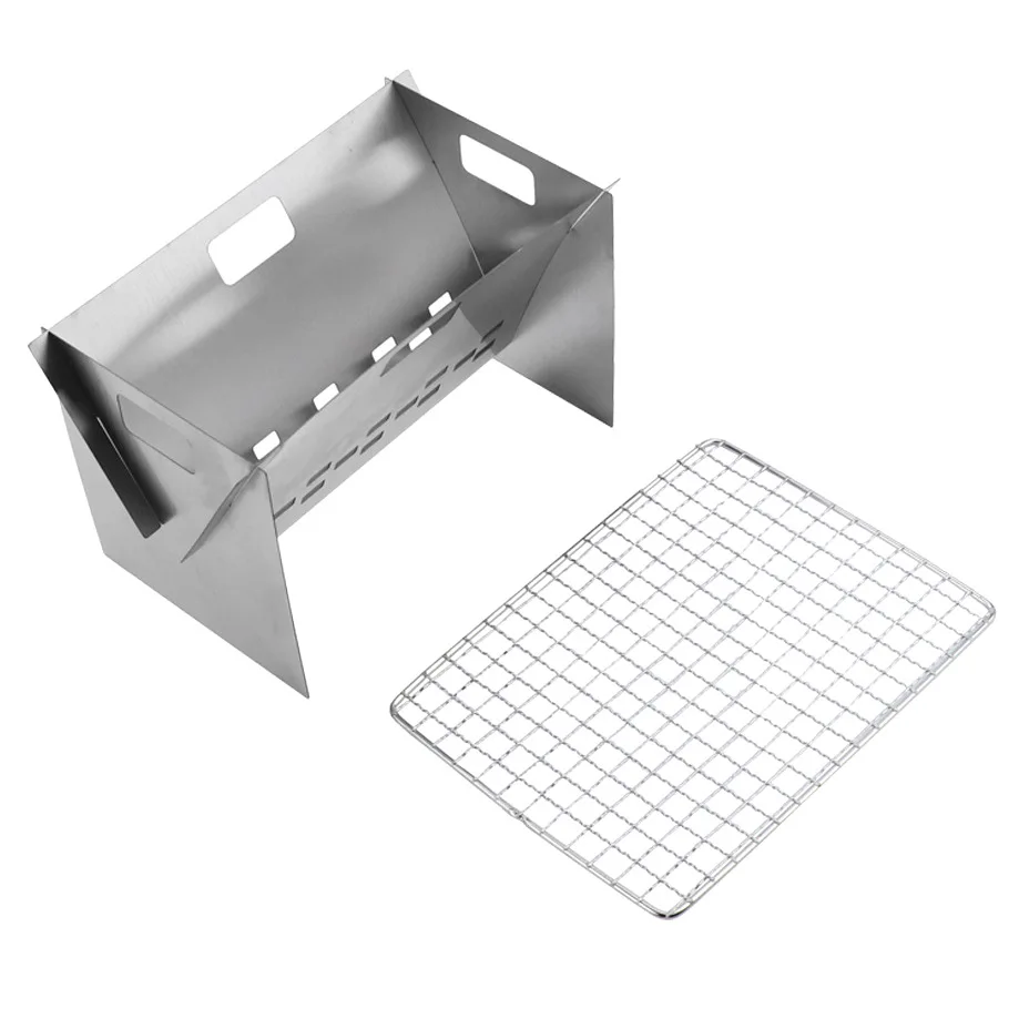 

Hot selling outdoor convenient stainless steel barbecue grill picnic mini folding camping wood stove, Silver