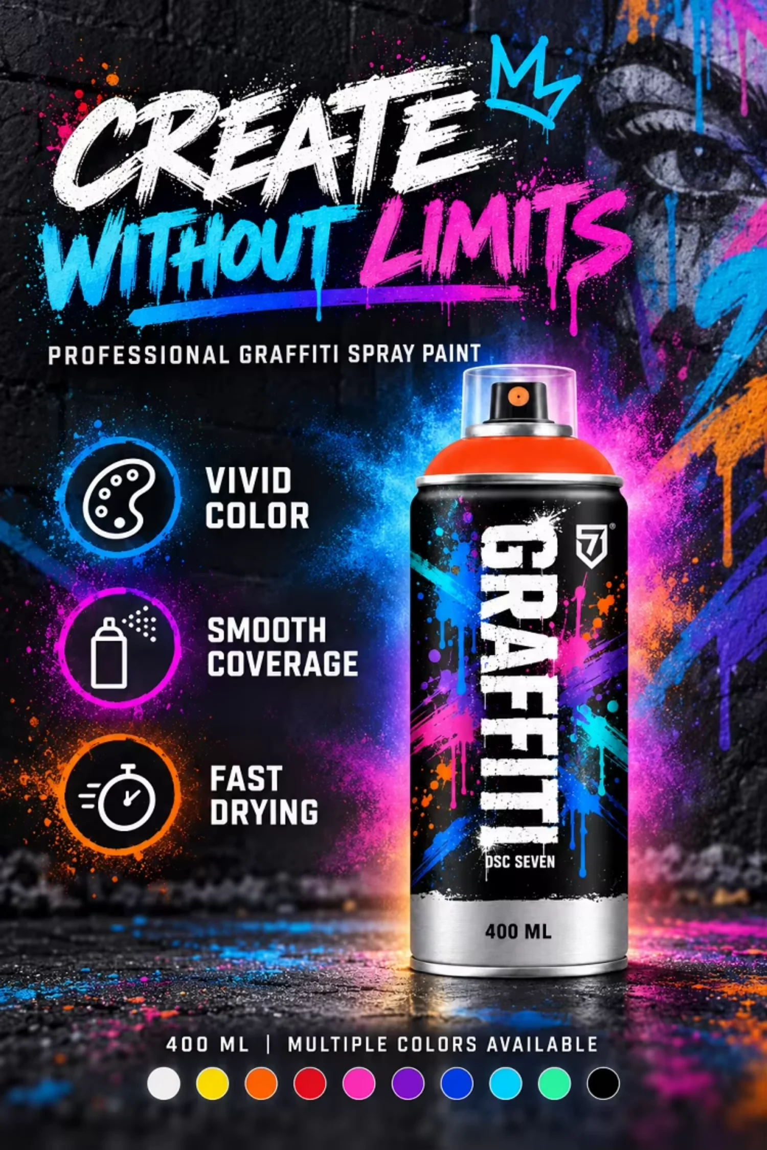 High Coverage 400ml Acrylic Graffiti Spray Paint Multiple Spray Cap Options Vivid Color Professional Aerosol