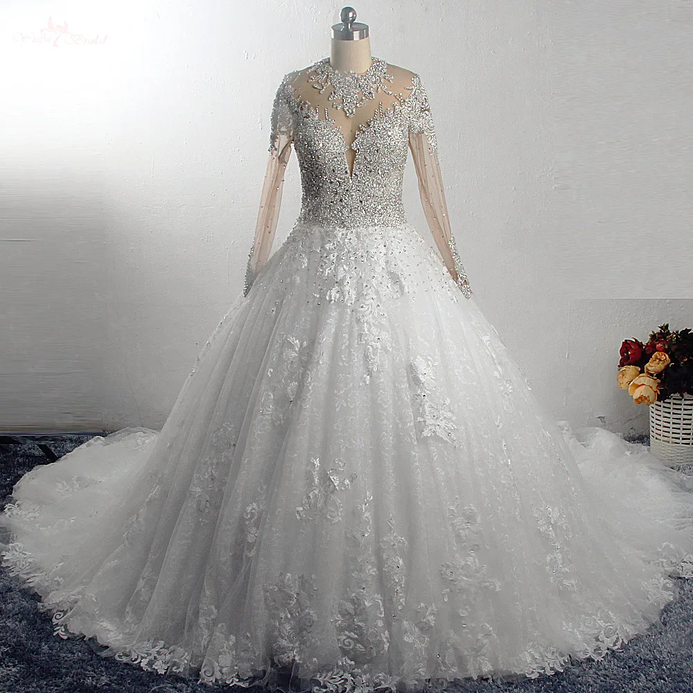 

RSW1564 Luxury Princess Long Sleeve Illusion Back Long Sleeve Tulle Bridal Ball Gown Wedding Dress, Customer made