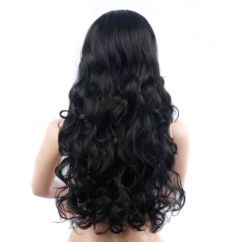 

Synthetic Wigs European and American Women's Big Wavy Long Curly Hair Wig Fluffy Black Long Hair Wigs, Pics