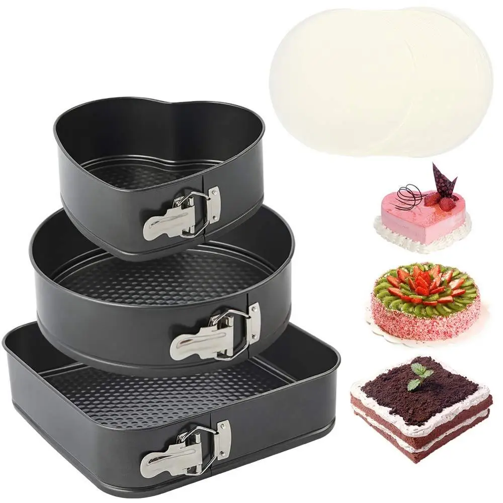

Springform Pan 3pcs, Heart-shaped & Round &Square pan, Detachable, Non-stick, Baking Chesecake Pans for baker, Dark grey