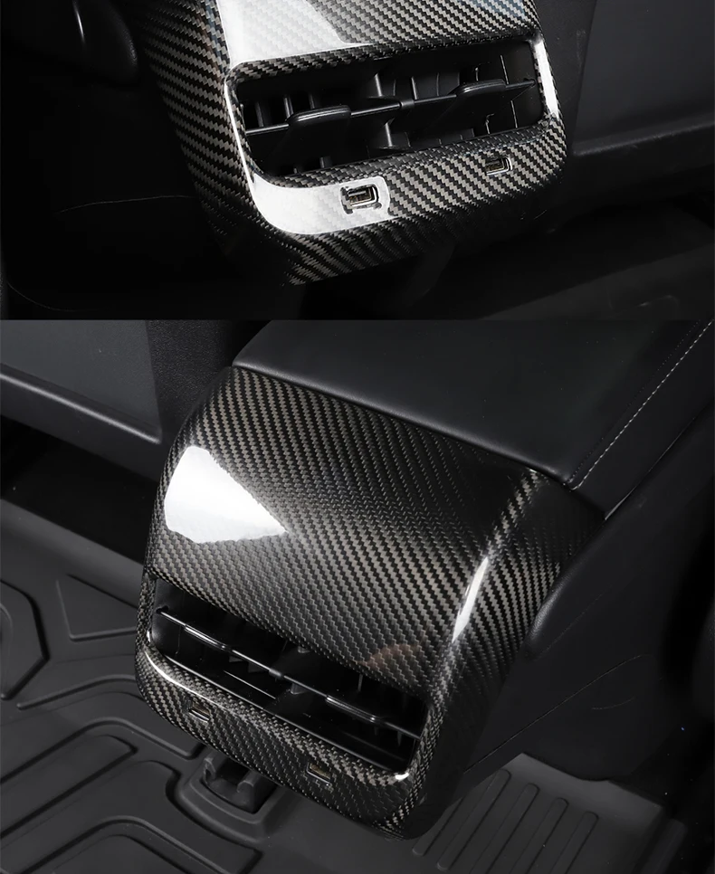 

For Tesla Model 3 Y Car Accessories Carbon Fiber USB Hole Cover Rear Air Vent Outlet Cover Trim