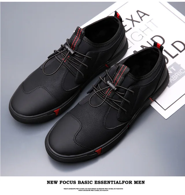 High Quality All Black Men's Leather Casual Shoes Fashion Breathable ...