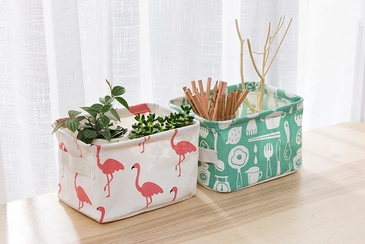 Fresh cotton and linen debris baskets desktop simple storage box