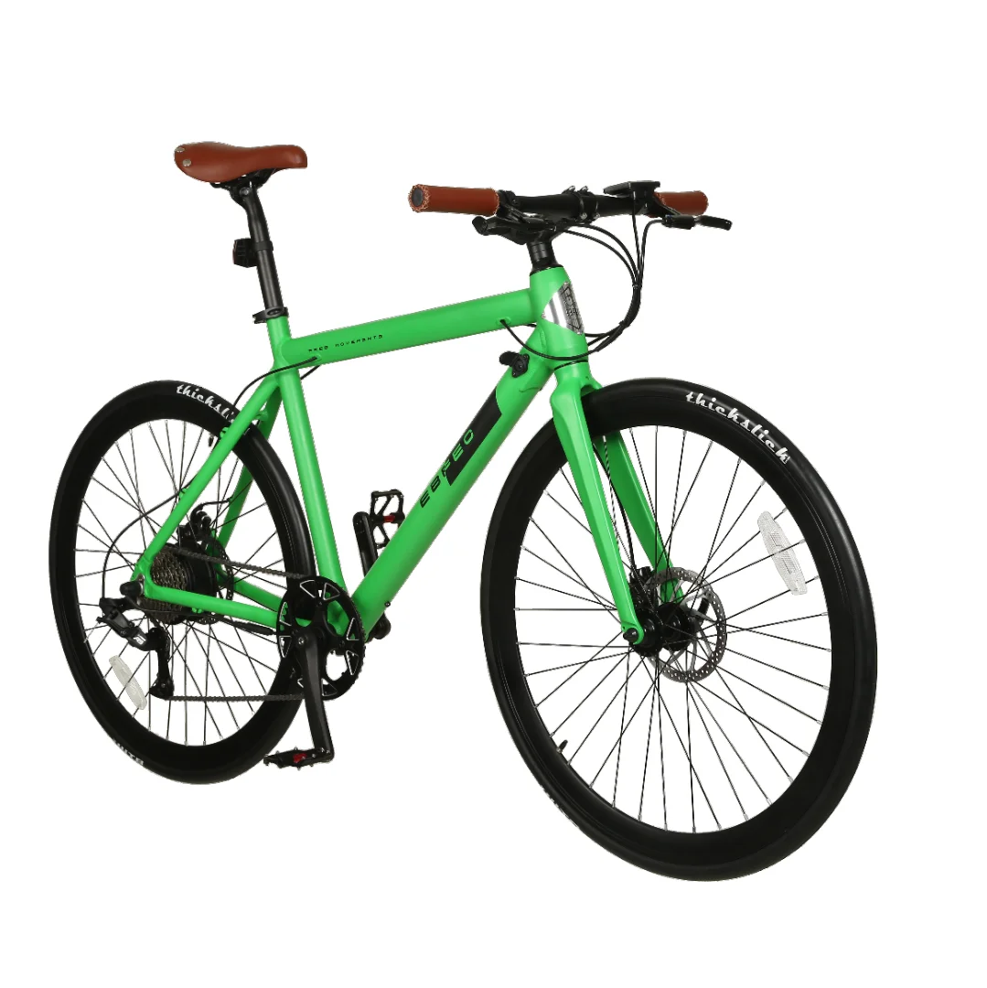 

9-speed torque sensing road power electric bicycle hidden battery racing 700C sports car, Green orange