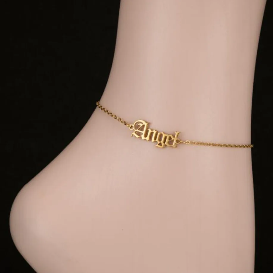 

Amazon Best Selling Foot Jewelry Stainless Steel Angel Pendant Charm Ankle Bracelet Sweet Love Angel Letter Anklet For Women