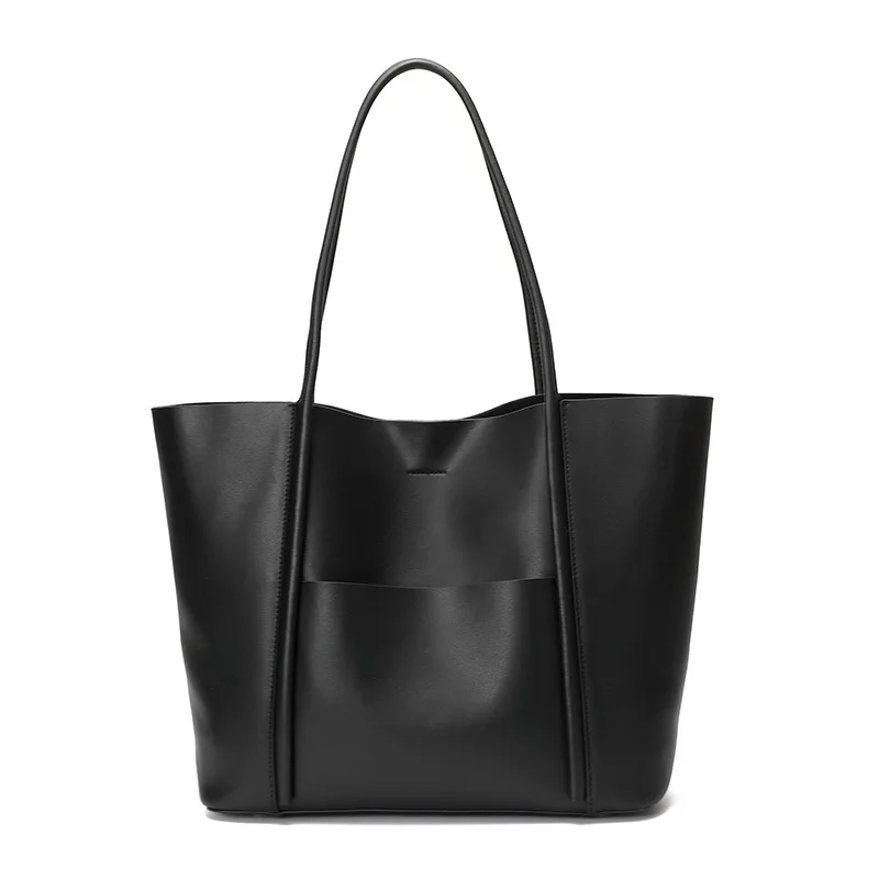 

2021 New Ladies Luxury Real Leather Soft Tote Bag Black Genuine Leather Big Tote Shoulder Handbags For Women Branded Custom logo