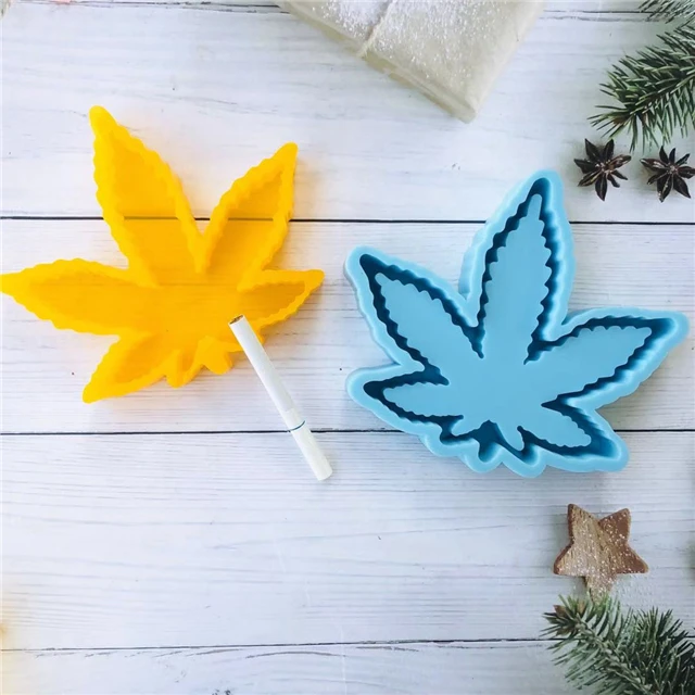 

L7014 DIY shiny resin 3d silicone Maple Leaf weeds ashtray mold, Customized color