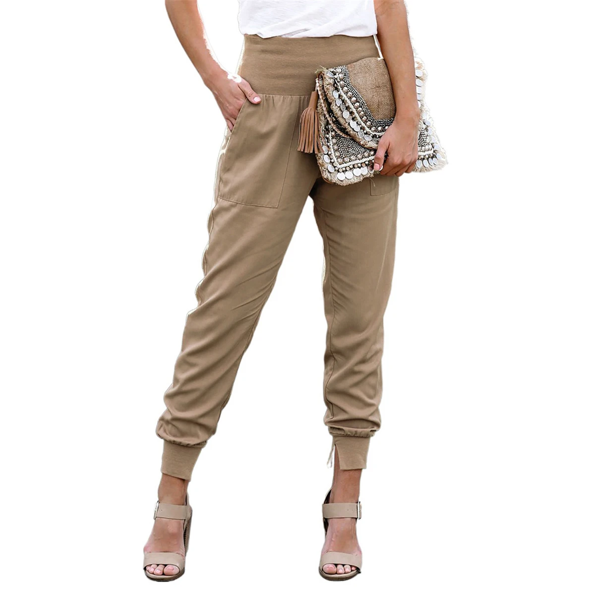 

Rummandy Top sale crop tack jogger high waist pants for women, Customized color