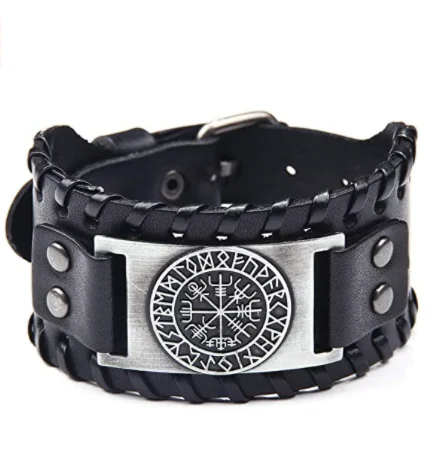 

Viking Bracelet Norse Vegvisir Nordic Bracelet with Runic Pagan Jewelry