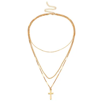 

Simple Layered Rope Chain Cross Pendant Necklace Jewelry Gifts Chain Necklace Cross Necklace for Women Men, Picture shows