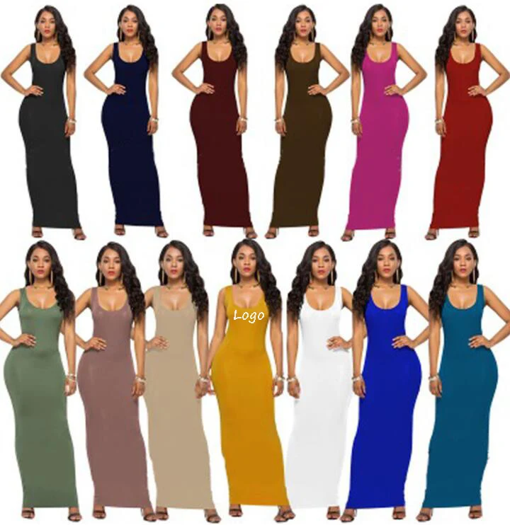 

2022 New Summer Casual Dresses Sleeveless Bodycon Dresses Women Long Maxi Plus Size Dress Women