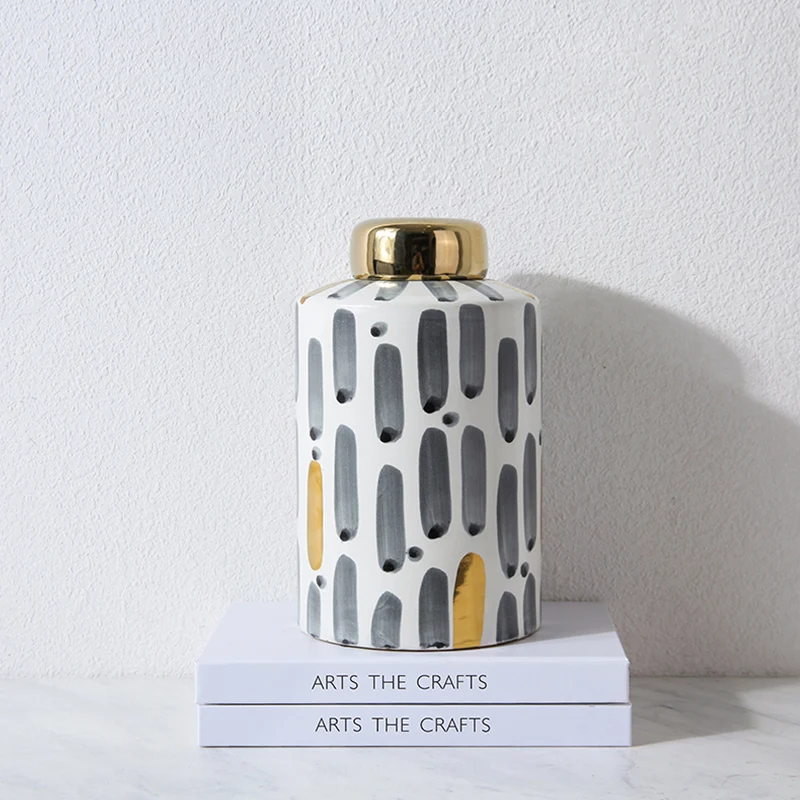 

Widely Used Superior Quality Home Decor Accessories White&Black Strip Ceramic Flower Bottle Vases, Gold&white