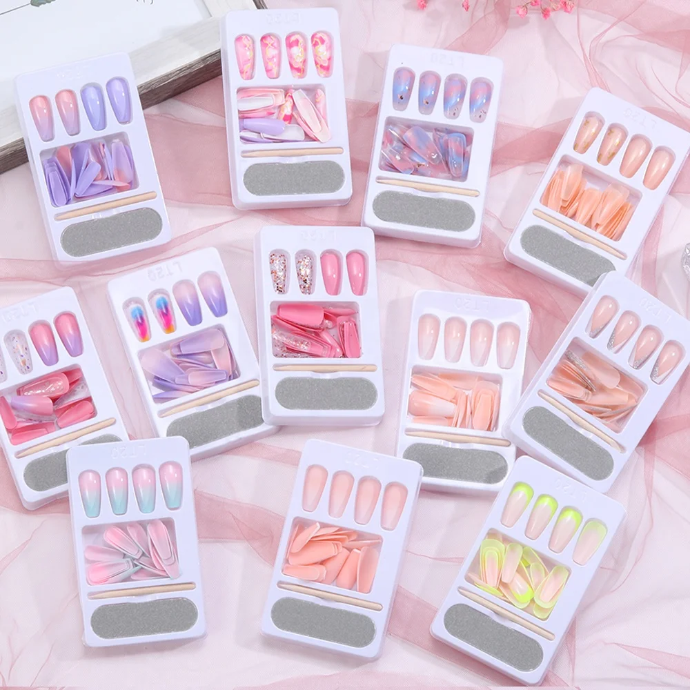 

24pcs/Set With Sticker Rainbow Ballerina Full Cover Press on Nail Art Tips Artificial Long Coffin Designed Press On Nails, Picture