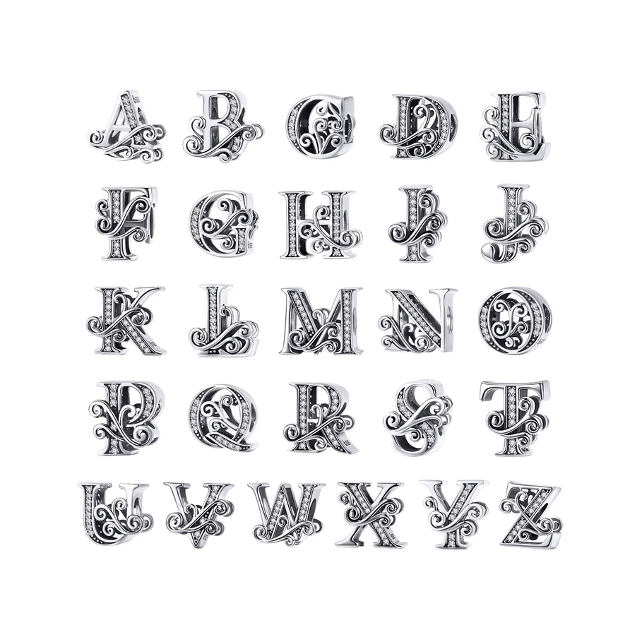 

Custom DIY A to Z alphabet letter jewelry sterling silver charm beads sterling silver