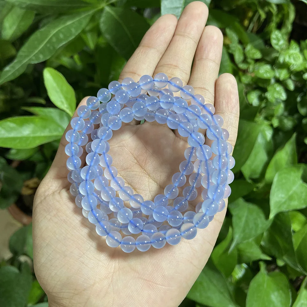 

6mm Round Beaded Blue chalcedony bracelets Crystal Bracelet, Natural blue