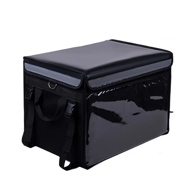 

Logo custom large cooler box camping insulated pizza food delivery trolley black lunch cooler bag for motorcycle