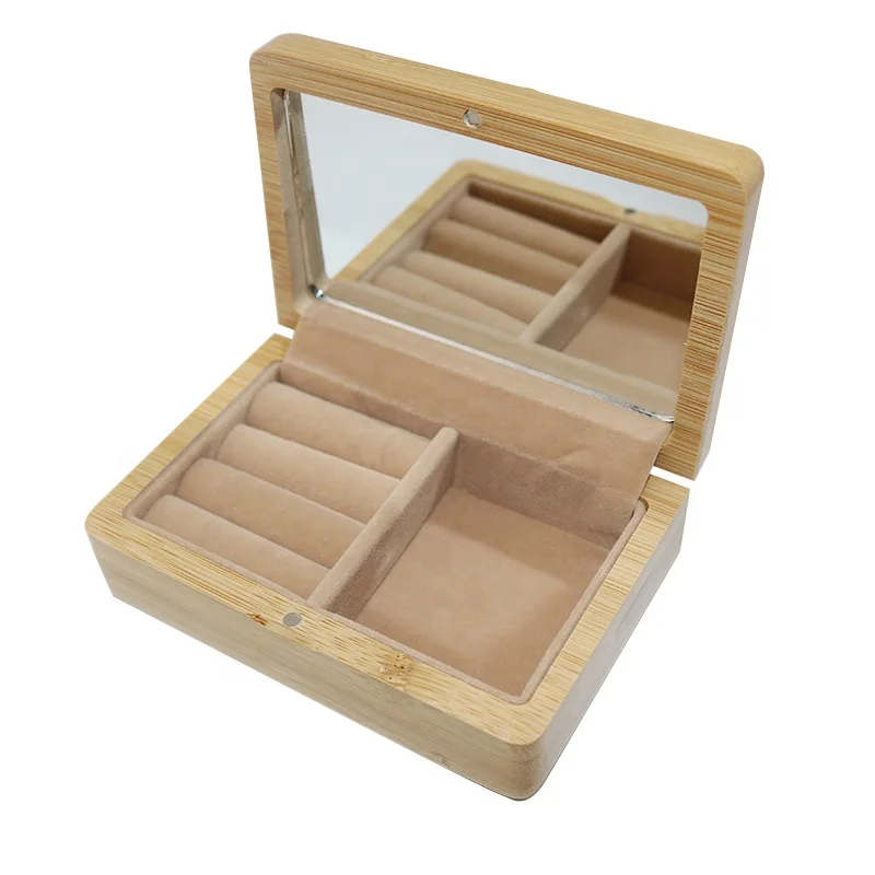 

New style bamboo with mirror bracelet ring necklace jewelry box bamboo storage box packaging case for jewelry, Brown