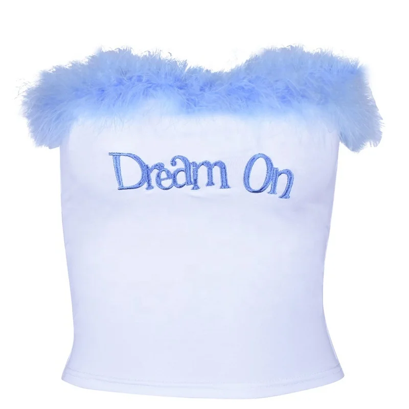 

Letter embroidery tube top women's autumn and winter T-shirt with rough edges