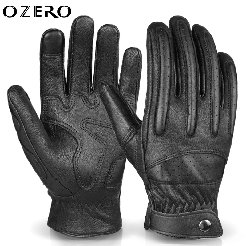 

Ozero Touch Screen Goatskin Racing Motorcycle Motorbike Motocross Guantes Para Moto Cycle Biker Gloves Leather ., Black golden