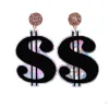 Custom Large Capacity Marble Acrylic Black Cross Dollar Pattern Earrings For Women