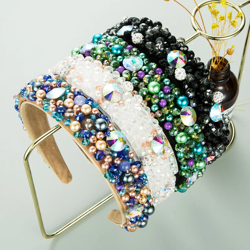 

Boho Gorgeous Full Diamante Padded Baroque Headbands Luxury Crystal Hairbands For Women Rhinestone Tiara Bling Hair Accessories, Gold, silver