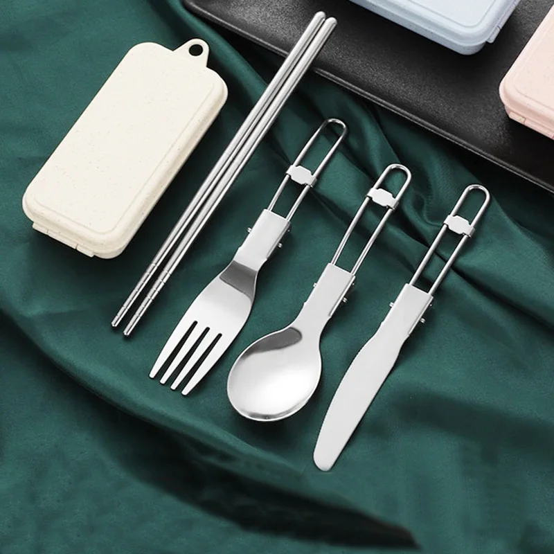 

Creative Folding Metal Cutlery Set Stainless Steel 304 Outdoor Flatware Set Portable With Box