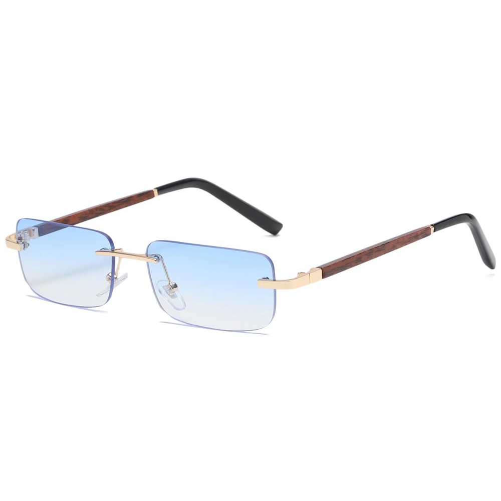 

Tinted rimless rectangular retro imitated wood frame women glasses for men shades sunglasses women