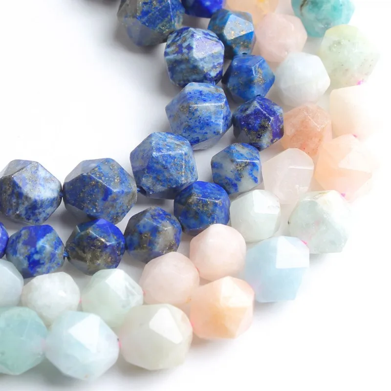 

Natural 8MM/10MM Faceted Morganite Loose Beads Lapis Lazuli Stone Beads for Jewelry Making DIY