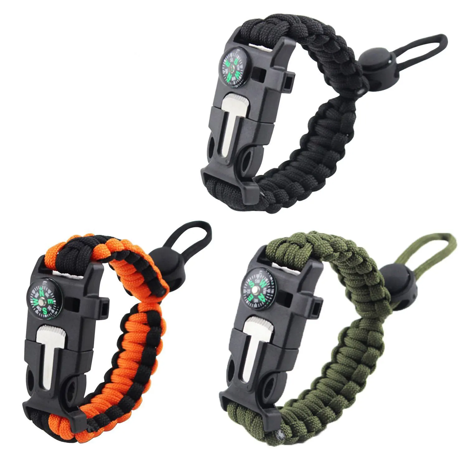 

Outdoor High Quality Flint Fire Starter Adjustable Paracord Survival Bracelet, Black,army green, camflage