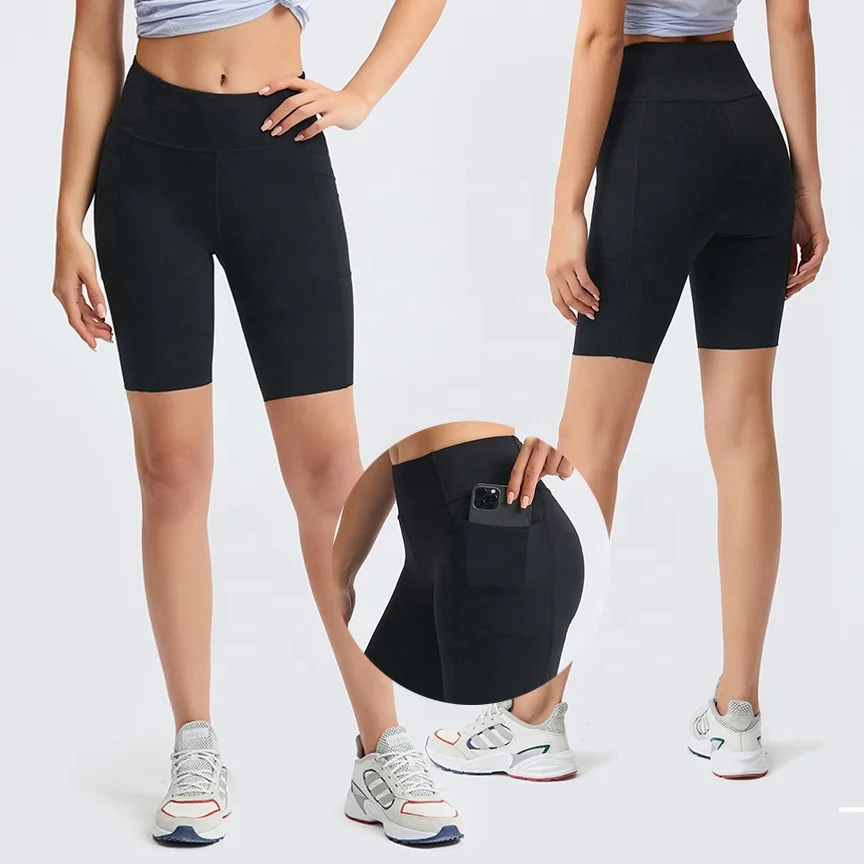 

2021 lulu align feeling second skin female quick dry breathable solid color leisure training fitness shorts with side pockets