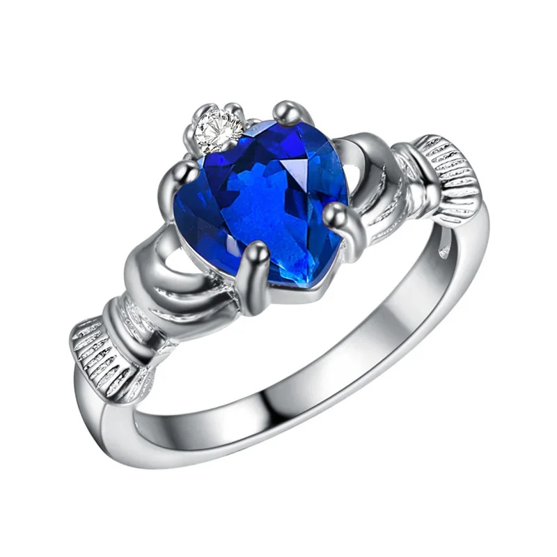 

Celtic Traditional Gemstone Sterling Silver Plated Irish Claddagh Promise Ring
