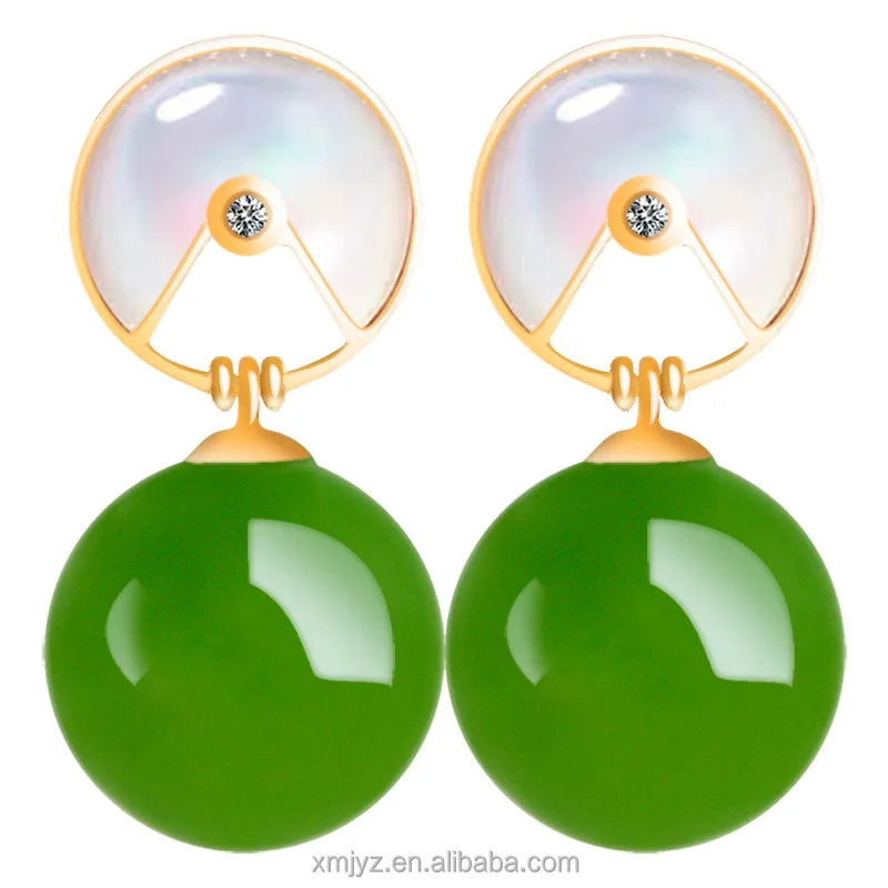 

Certified Grade A Spinach Green Old Material Hetian Jade Green Jade White Shell Earrings Women's 18K Gold Inlaid Jade Earrings