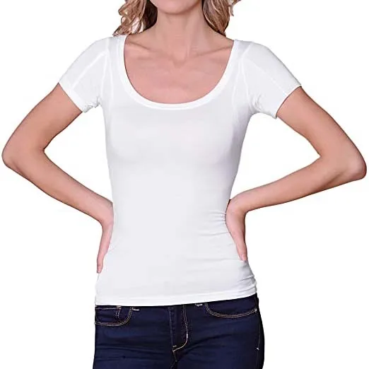 

OEM cotton blend Sweatproof Undershirt for Women Scoop Neck Custom White tshirt Sweat Pads waterproof original fit T shirt top