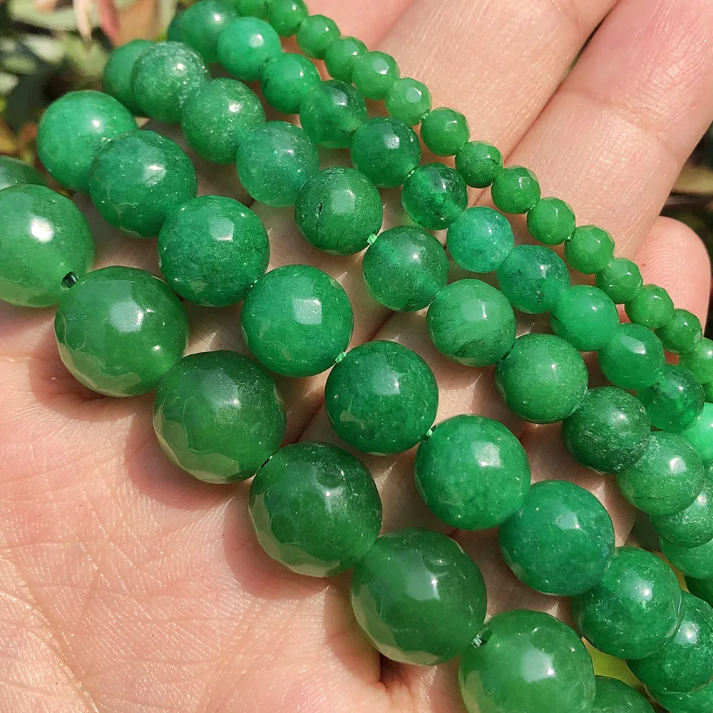 

Wholesale 4/6/8/10/12mm Faceted Dark Green Jades Chalcedony Stone Beads For Jewelry Making