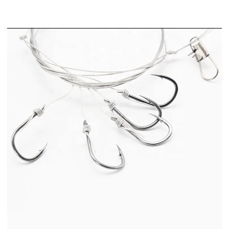 

Wholesale in stock wire string metal set 50 pcs jig hook set with barbed, Silver