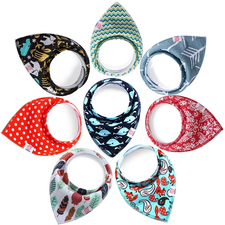 

Amazon Hot Organic Cotton 8 pack Washable Triangle baby bandana drool bibs for drooling and teething