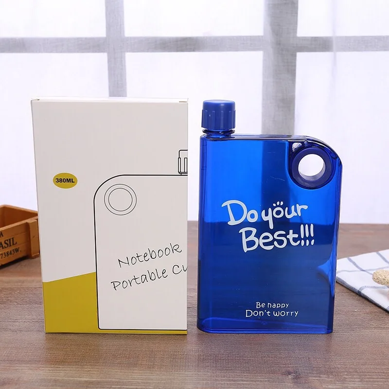 

2021 Hot Selling Reusable Slim Flat Portable Fashion A5 A6 Paper Cup Bottle Flat Transparent Custom Made Clear Plastic Water Bot