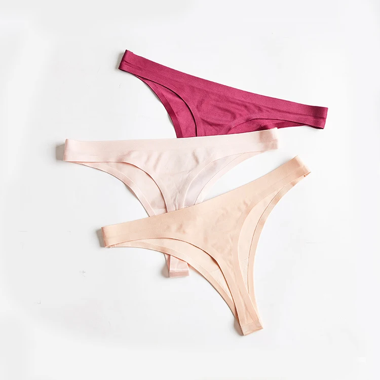 

Women Sexy T-Back Thongs Panties Solid Color Seamless G string Underwear High Quality Ice Silk Spandex Thongs