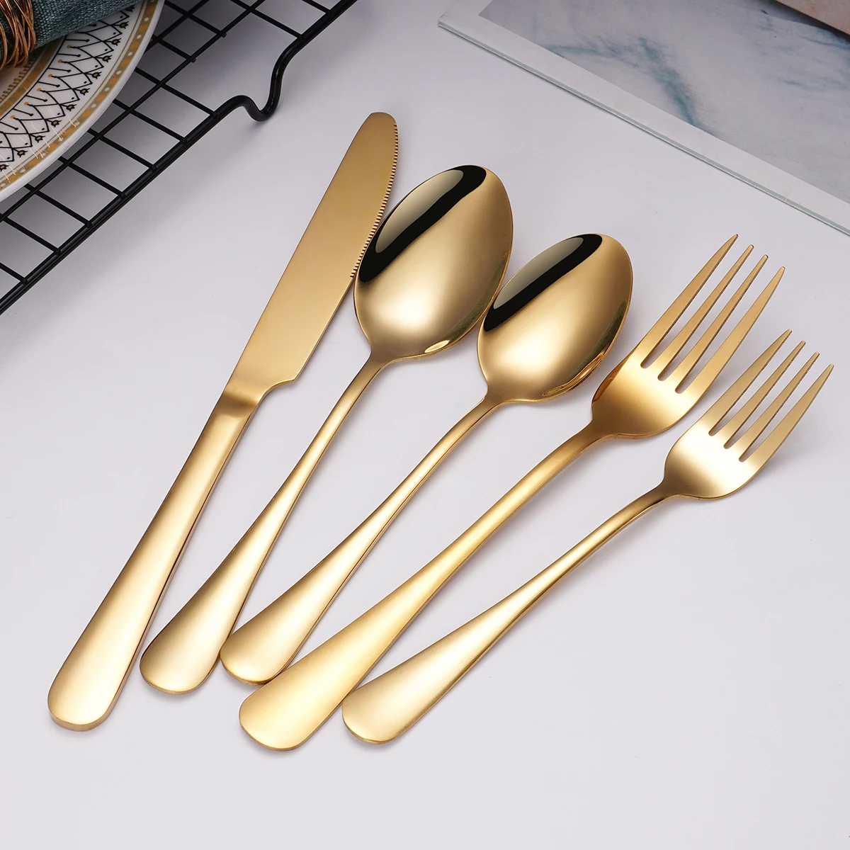 

Wholesale Custom Luxury Wedding Reusable Silverware Korean Knife Spoon Fork Stainless Steel Flatware Gold Plated Cutlery Set, Silver, gold, rose gold, colorful, black, customizable