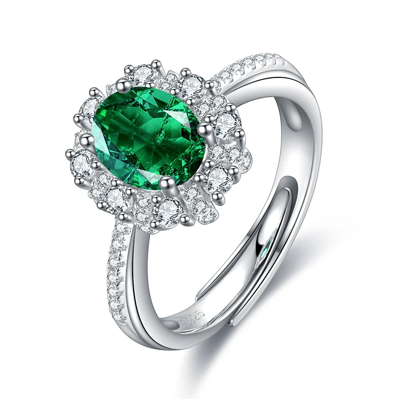 

Anster 2021 925 Sterling Silver 1.0ct 8*6mm Zambia Emerald Ring For Wedding Ring Jewelry, Green