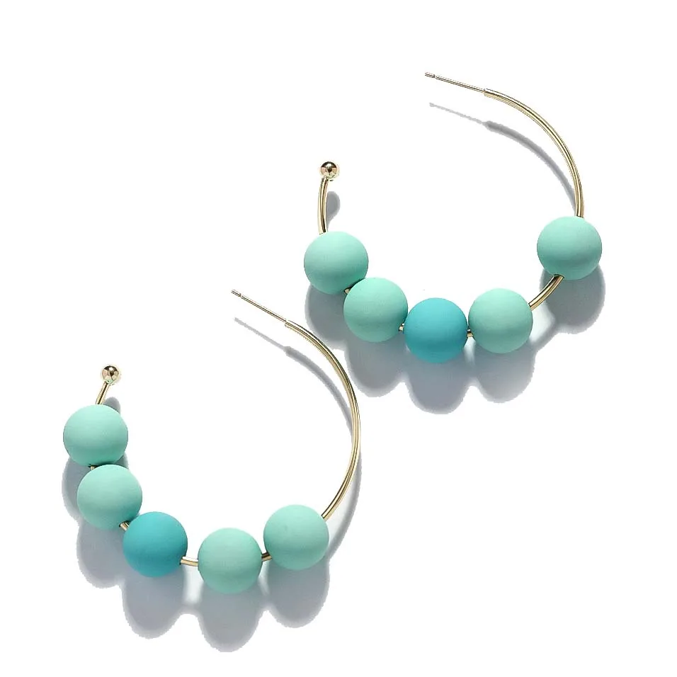 

Wholesale Fashion Macaron Blue Beads Earrings Big C Hoop Eardrop, Accept the customized color